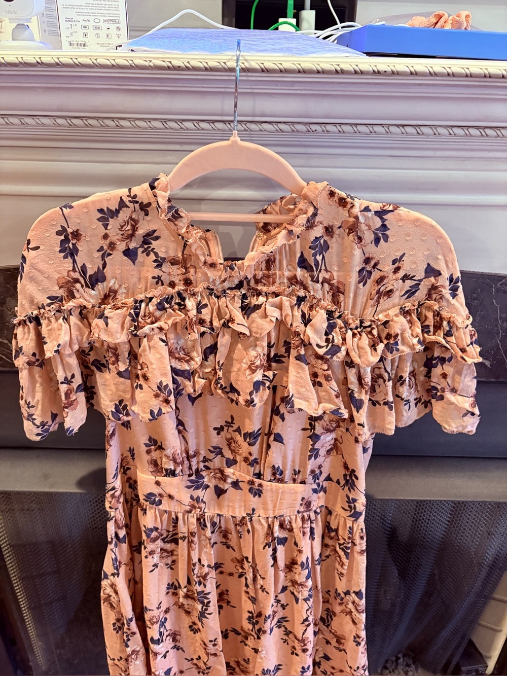 Kate Spade New York women’s floral silk prairie rose clip ruffle mini dress